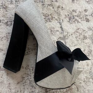 Chic Black and Tan Women's Heels with Bow